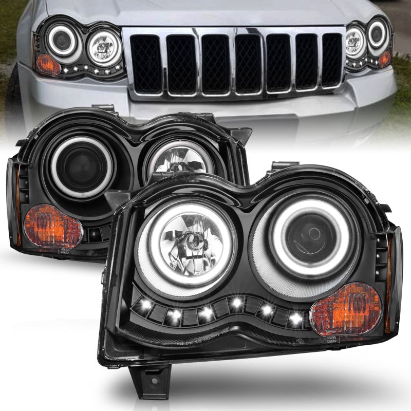 Anzo 2008-2010 Jeep Grand Cherokee Projector Headlights w/ Halo Black CCFL 111213 Photo - Primary