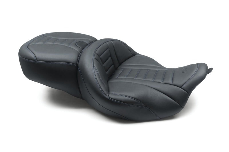 Mustang Motorcycle Mustang 08-21 Harley Electra Glide/Rd Glide/Rd King 1PC Seat Deluxe - Black w/ Sky Blue Stitching 79006SB 79006SB User 1