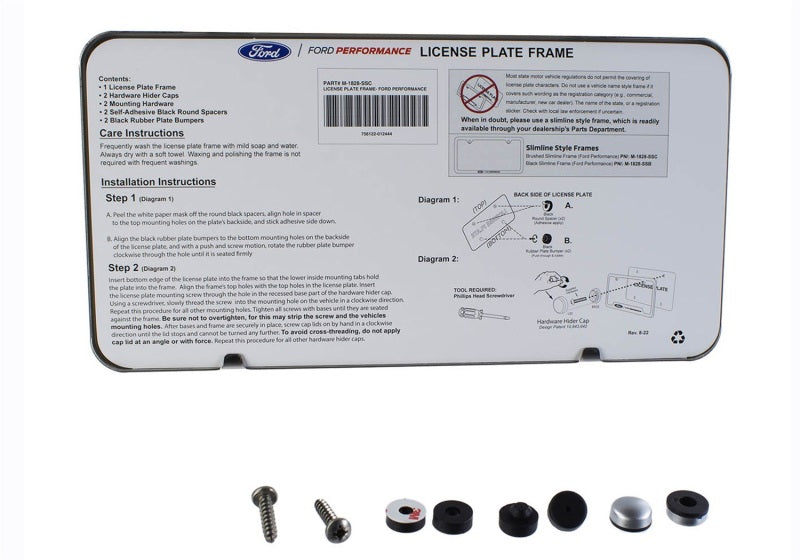 Ford Racing Slim License Plate Frame - Brushed Stainless Steel M-1828-SSC M-1828-SSC Photo - Unmounted