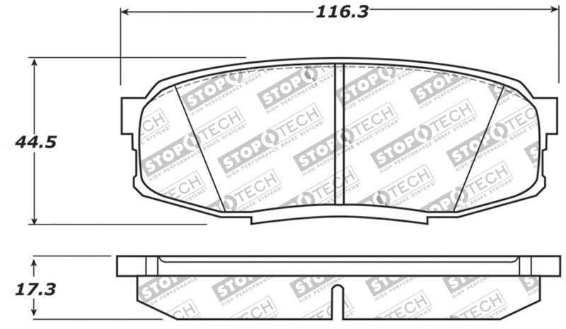 StopTech Sport Brake Pads With Shims And Hardware 309.13040 Technical Drawing