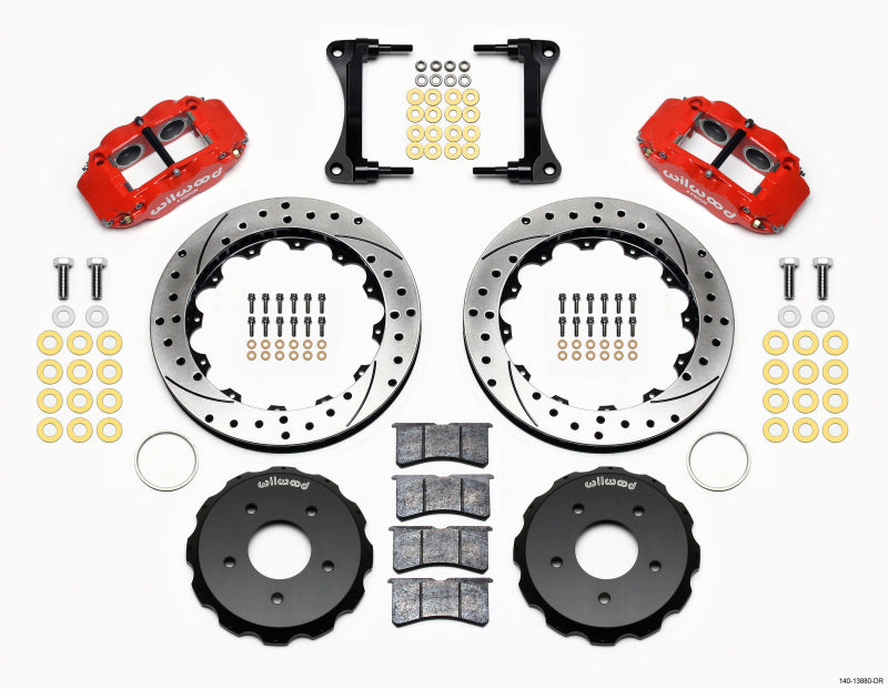Wilwood FNSL4R Front Hat Kit, 12.88", Drill, Red, 2007-Up Jeep Wrangler 140-13880-DR Photo - Primary