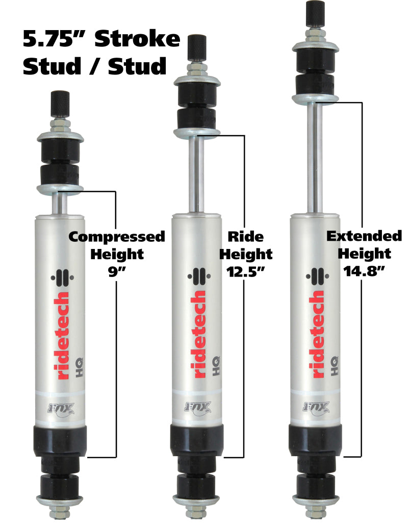 Ridetech HQ Series Shock Absorber Fixed Valve 5.75in Stroke Stud Plate/Stud Mounting 9.55in x 15.3in 22169850 22169850 Photo - Primary