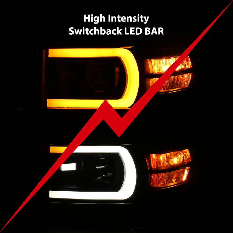 ANZO 14-15 Chevrolet Silverado 1500 Projector Headlights w/ Plank Style Switchback Black w/ Amber 111412 111412 Photo - Unmounted