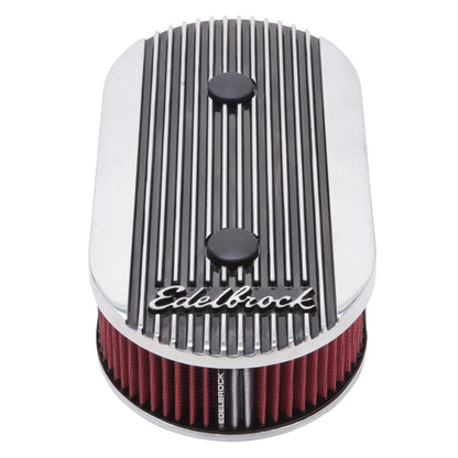 Edelbrock Air Cleaner, Elite II, Oval, Dual-Quad Carbs, 2.5" Red Element, Polish 4272 Photo - Unmounted