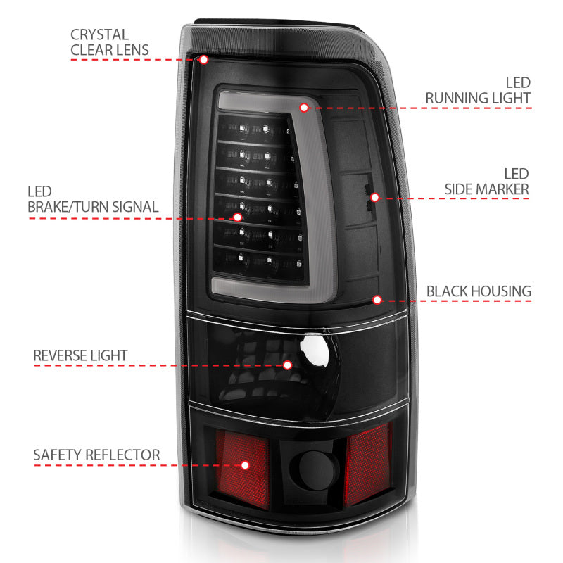 ANZO 2003-2006 Chevy Silverado 1500 LED Taillights Plank Style Black w/Clear Lens 311333 311333 Photo - Unmounted