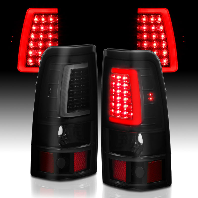 ANZO 1999-2002 Chevy Silverado 1500 LED Taillights Plank Style Black w/Smoke Lens 311331 311331 Photo - Unmounted