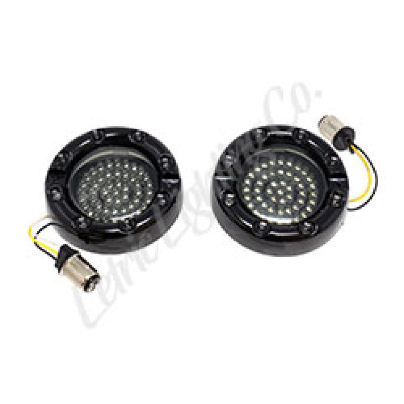 Letric Lighting 99-03 Premium Halo Black Switchbacks Running Light w/ Amber Turn Signals (1157) LLC-FLHB-7WAS