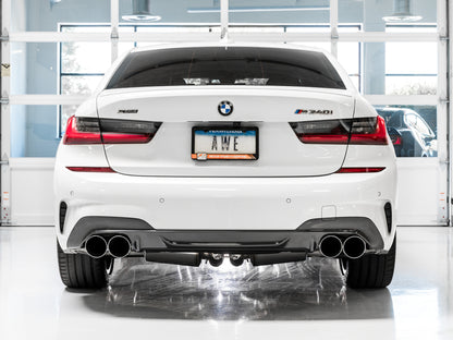AWE Tuning 2019+ BMW M340i (G20) Non-Resonated Touring Edition Exhaust - Quad Chrome Silver Tips 3015-42148 3015-42148 Photo - Mounted