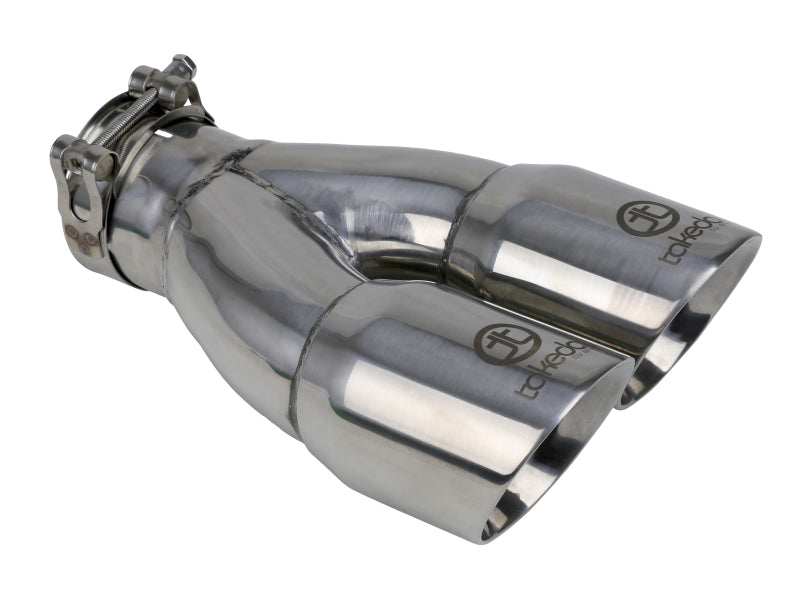 aFe Takeda 2.5in 304 Stainless Steel Clamp-on Exhaust Tip 2.5in Inlet 3in Dual Outlet - Polished 49T25364-P10 49T25364-P10 Photo - Primary