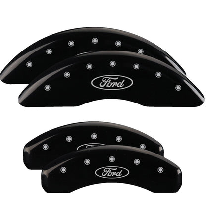 MGP 4 Caliper Covers Engraved Front & Rear Oval logo/Ford Black finish silver ch 10023SFRDBK 10023SFRDBK Photo - Primary