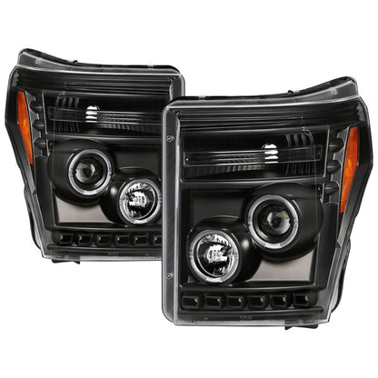 Spyder Ford Super Duty 11-16 Projector Headlights LEDHalo DRL All Black PRO-YD-FS11-HL-BKV2 5086013 5086013 Photo - Primary
