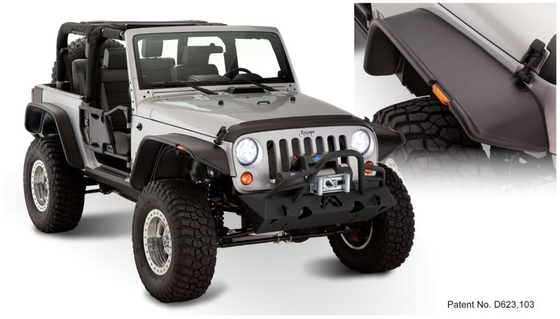 Bushwacker 07-18 Jeep Wrangler Flat Style Flares 4pc Fits 2-Door Sport Utility Only - Black 10919-07 10919-07 Photo - Primary