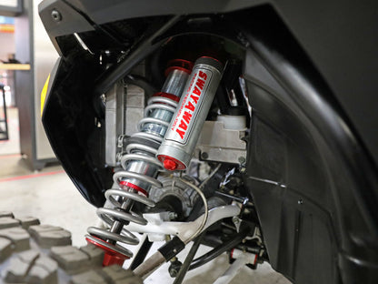 aFe 17-19 Polaris RZR 925/1000cc Sway-A-Way 2.5 Front Coilover Kit w/ PB Reservoirs and Comp Adj 851-5600-04-CA 851-5600-04-CA Photo - Mounted
