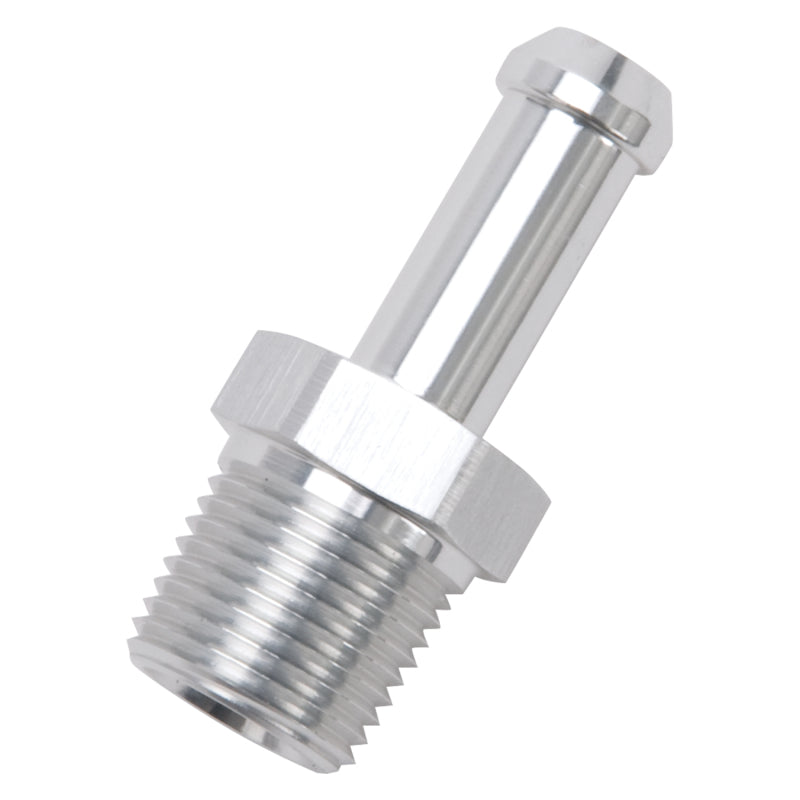Edelbrock Hose End, Straight, 3/8" NPT to 3/8" Barb, Clear Anodize 8118 Photo - out of package