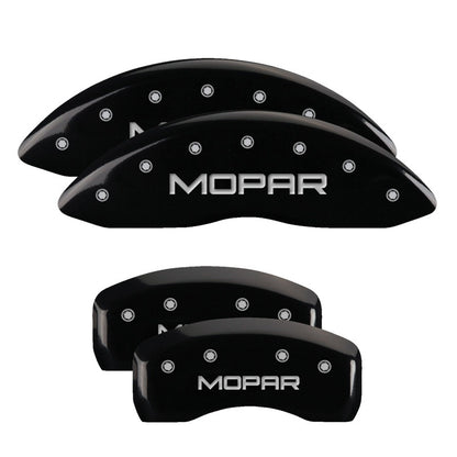 MGP 4 Caliper Covers Engraved Front & Rear MOPAR Black finish silver ch 32003SMOPBK 32003SMOPBK Photo - Primary