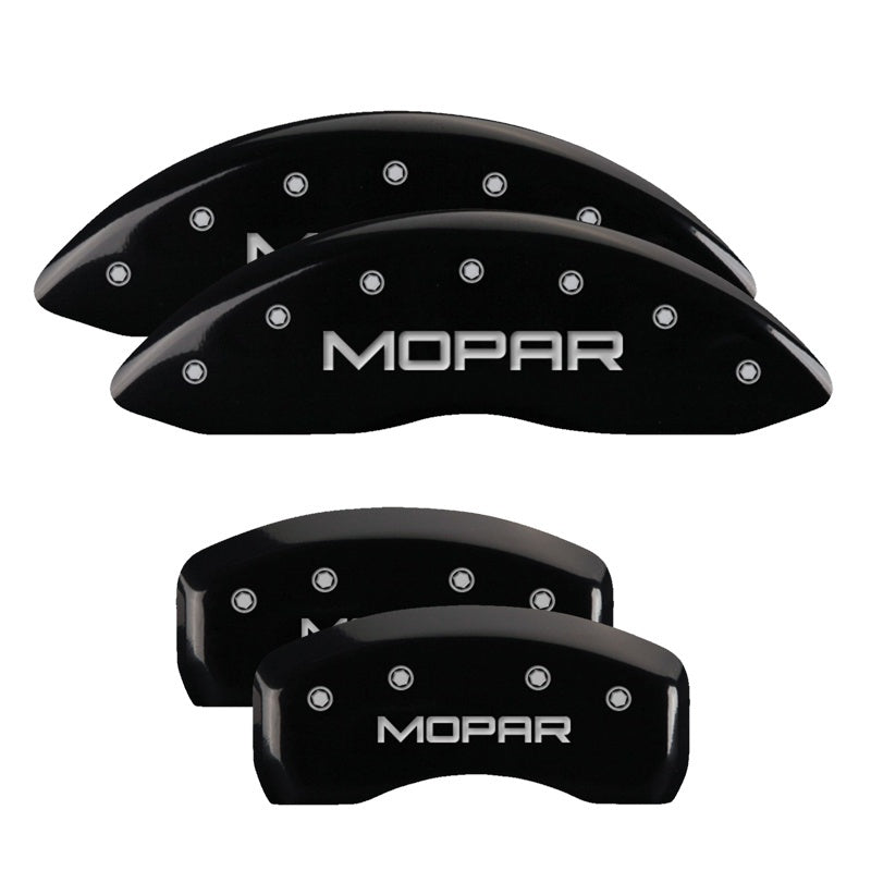 MGP 4 Caliper Covers Engraved Front & Rear MOPAR Black finish silver ch 42003SMOPBK 42003SMOPBK Photo - Primary