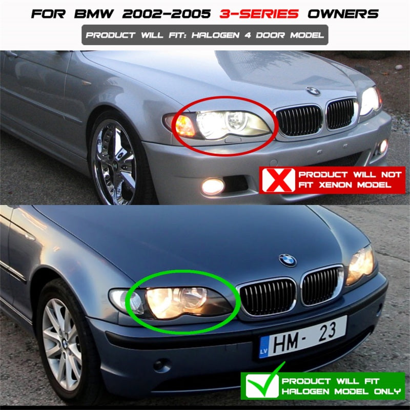 Spyder BMW E46 3-Series 02-05 4DR Projector Headlights 1PC LED Halo Blk PRO-YD-BMWE4602-4D-AM-BK 5042415 5042415 Photo - Mounted
