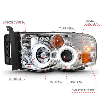 ANZO 2002-2005 Dodge Ram 1500 Projector Headlights w/ Halo Chrome Clear Amber 111491 111491 User 3