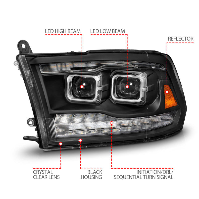 ANZO 09-18 Dodge Ram 1500/2500/3500 Full LED Proj Headlights w/Switchback Light Bar - Black 111595 111595 User 3