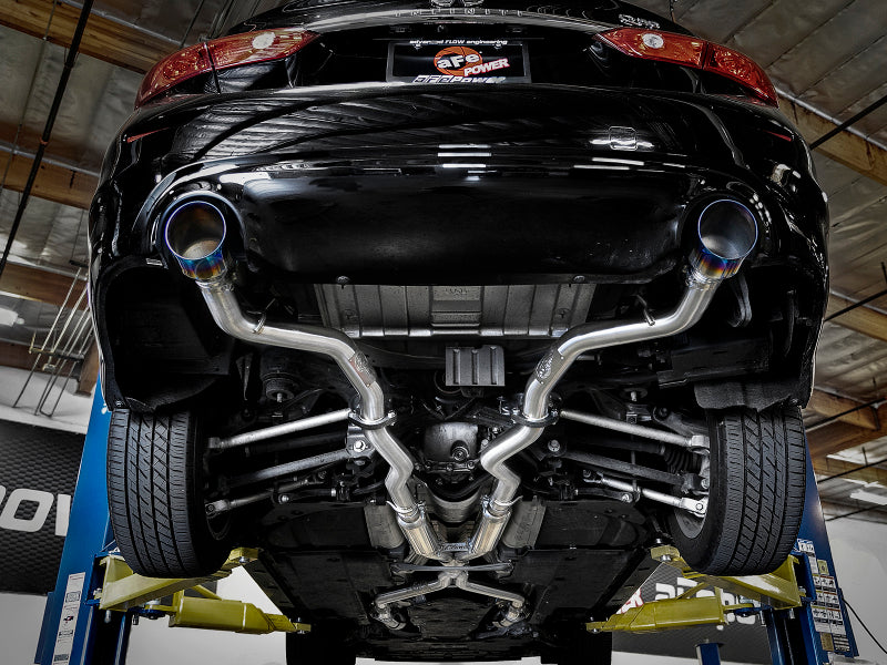 aFe Takeda 2.5in 304 SS Cat-Back Exhaust System w/ Blue Flame Tips 16-18 Infiniti Q50 V6-3.0L (tt) 49-36132NM-L 49-36132NM-L Photo - Mounted