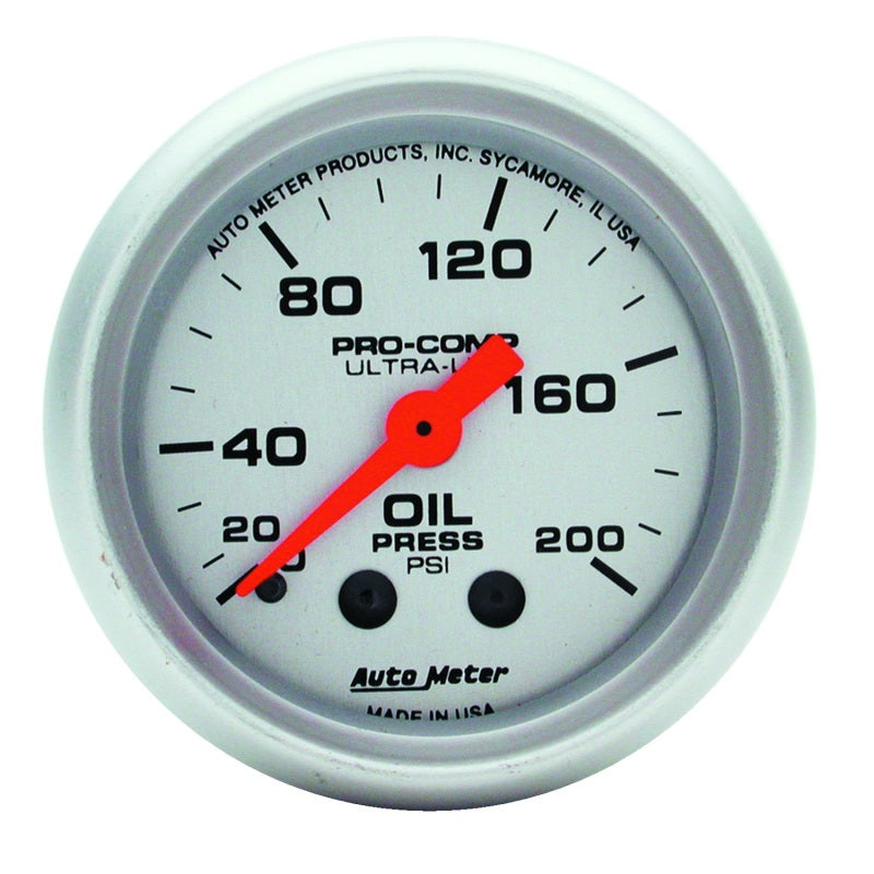 Autometer Oil Pressure Gauge - 2 1/16" 200PSI Mechanical Ultra-Lite 4322 Photo - Primary