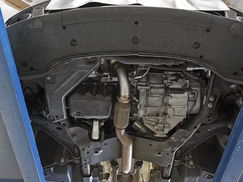 aFe 09-13 MINI Cooper S (R56) L4 1.6L (t) Twisted Steel Down Pipe 2-1/2in 304 Stainless Steel w/ Cat 48-36318-1HC 48-36318-1HC Photo - Mounted