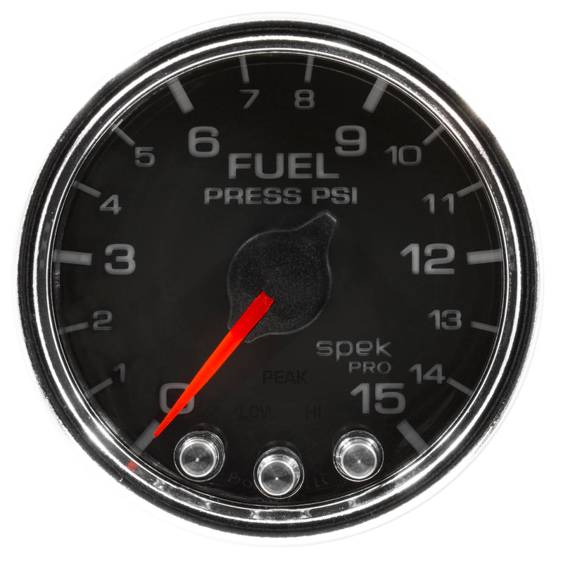 Autometer Spek-Pro Gauge Fuel Press 2 1/16in 15psi Stepper Motor W/Peak & Warn Blk/Chrm P31531 P31531 User 2