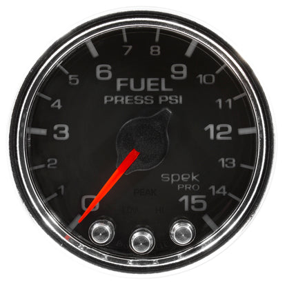 Autometer Spek-Pro Gauge Fuel Press 2 1/16in 15psi Stepper Motor W/Peak & Warn Blk/Chrm P31531 P31531 User 2