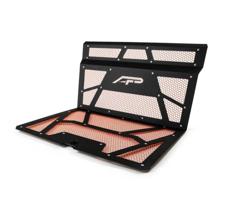 Agency Power 14-18 Polaris RZR XP 1000 / XP Turbo Vented Engine Cover - Matte Black/Orange Mesh AP-RZR-111-FMB-MOR