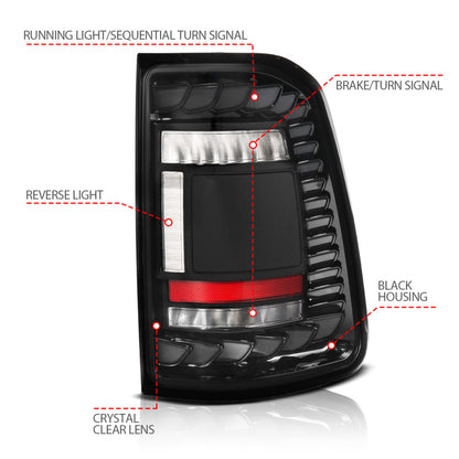 ANZO 19-24 RAM 1500 (Factory Halogen Models) Full LED Tail Lights SeqSig Black - Pair 311480A 311480A User 1