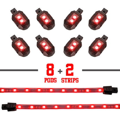 XKGLOW XK Glow Single Color XKGLOW LED Accent Light Motorcycle Kit Red - 8xPod + 2x8InStrips XK034001-R XK034001-R User 1