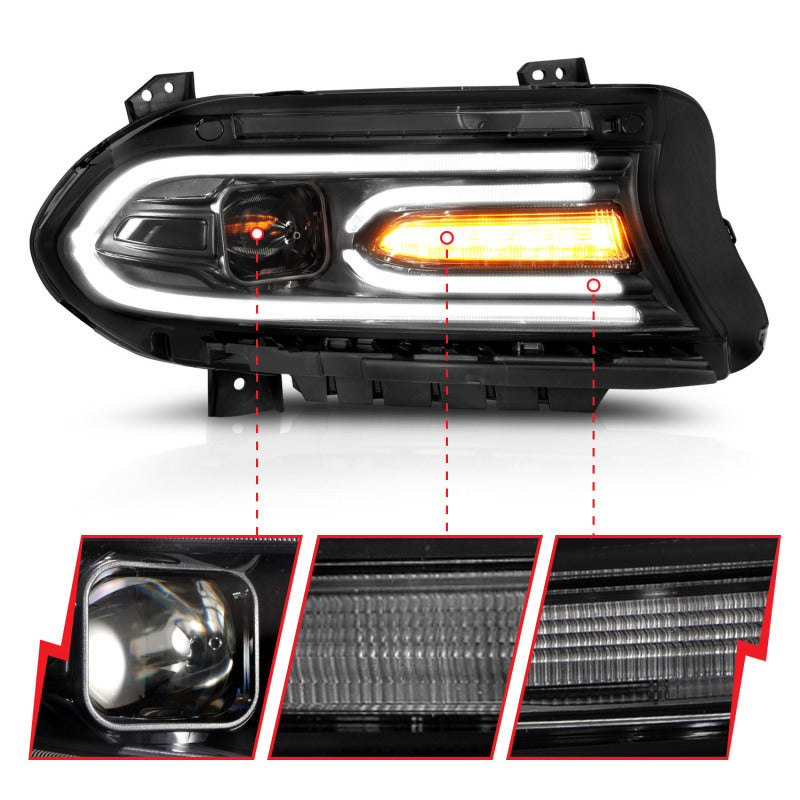 ANZO 2015-2018 Dodge Charger Projector Headlights Plank Style Black 121559 121559 Photo - Unmounted