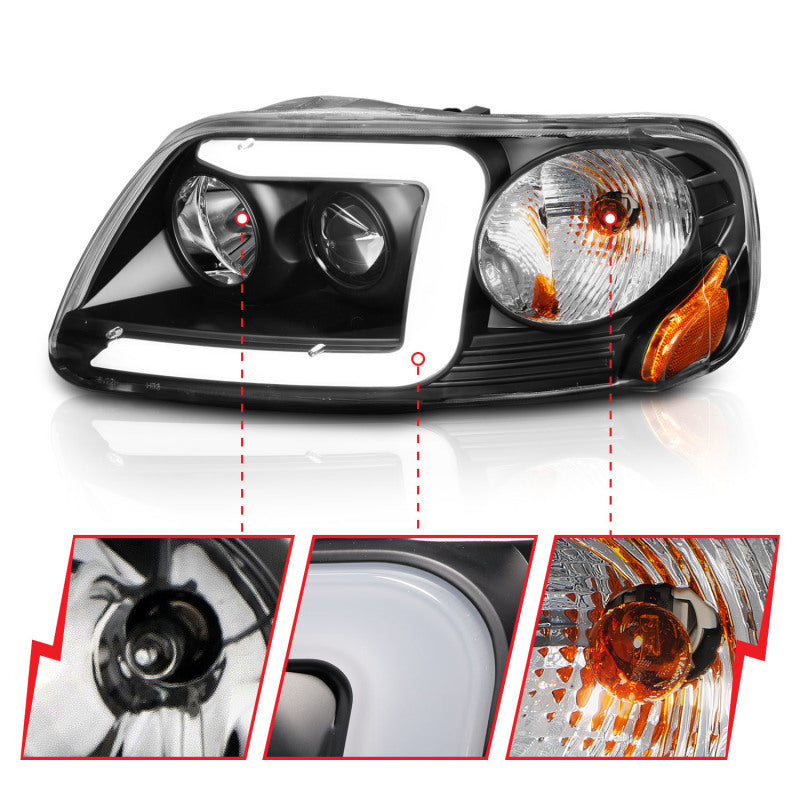 ANZO 1997-2003 Ford F-150 Projector Headlights w/ Light Bar Black Housing 111503 111503 Photo - Unmounted