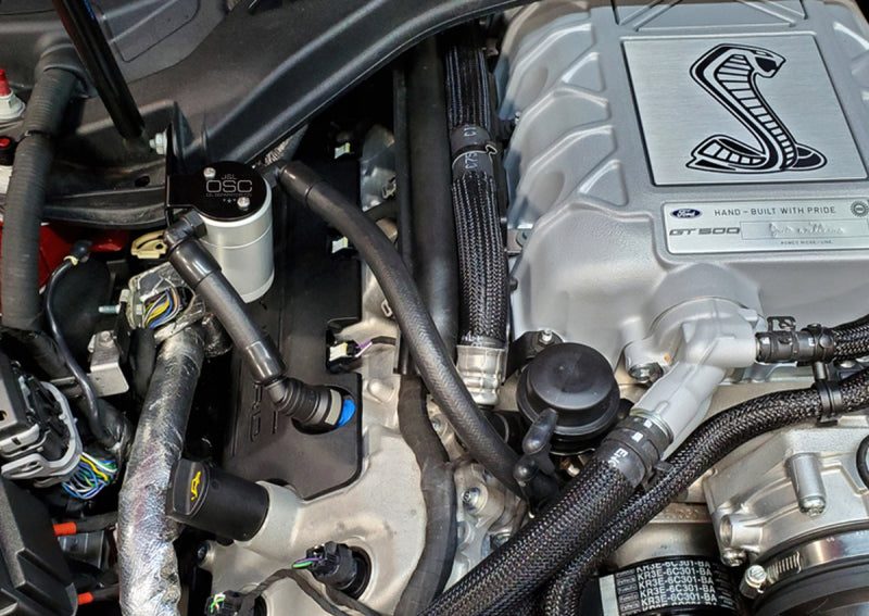 J&L 2020-2022 Ford Mustang GT500 Passenger Side Oil Separator 3.0 - Clear Anodized 3054P-C 3054P-C Photo - Mounted