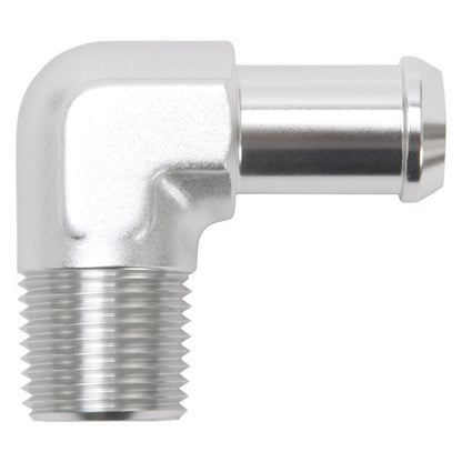 Edelbrock Hose End, 90-deg., 1/2" NPT to 5/8" Barb, Clear Anodize 8179 Photo - Primary