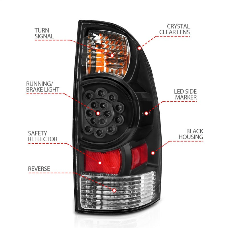 Anzo 2005-2015 Toyota Tacoma LED Taillights Black 311042 Photo - Unmounted