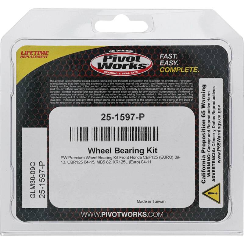 Pivot Works Honda Wheel Bearing Kit Premium Bearings 25-1597-P 25-1597-P Photo - Primary