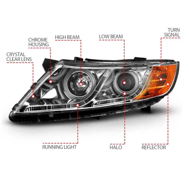 Anzo 2011-2013 Kia Optima Projector Headlights w/ Halo Chrome (CCFL) 121459 Photo - Unmounted