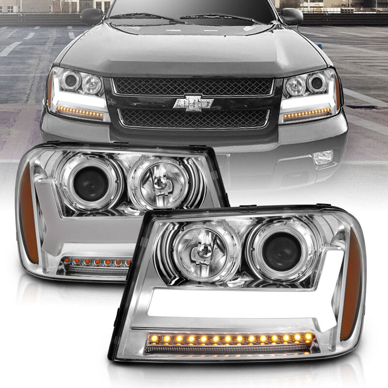 ANZO 2006-2009 Chevrolet Trailblazer Projector Headlights w/ Plank Style Design Chrome w/ Amber 111391 111391 Photo - lifestyle view