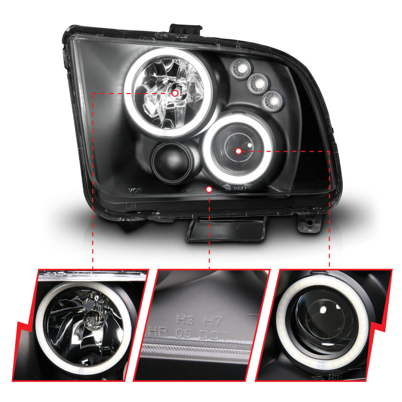 Anzo 2005-2009 Ford Mustang Projector Headlights w/ Halo Black 121166 User 3