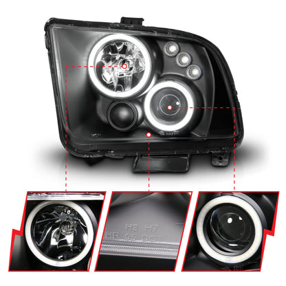 Anzo 2005-2009 Ford Mustang Projector Headlights w/ Halo Black 121166 User 3