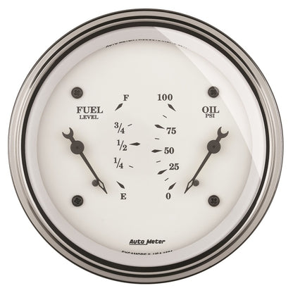 AutoMeter Gauge Dual Fuel & Oilp 3-3/8in. 240 Ohm(e) to 33 Ohm(f) & 100PSI Elec Old Tyme Wht 1613 1613 Photo - Primary