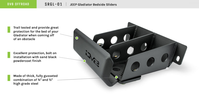 DV8 Offroad 2019+ Jeep Gladiator Bedside Sliders SRGL-01 SRGL-01 Product Brochure - a specific brochure describing a Product