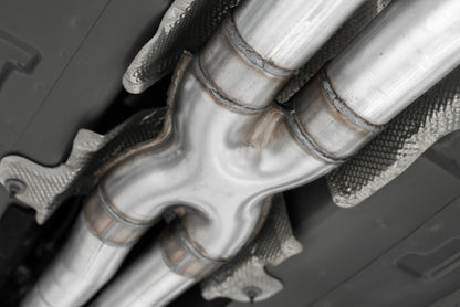 MBRP 15-16 Dodge Challenger RT 5.7L T304 SS 3in Dual Rear Cat-back CF Quad Tips - Street S71153CF S71153CF Photo - Close Up