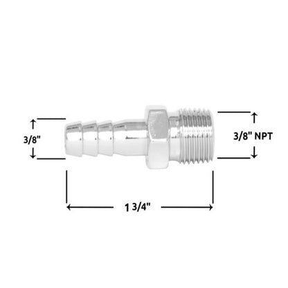Spectre Fuel Fitting 3/8in. Hose Barb NPT Threads - Chrome 5945 5945 Technical Drawing