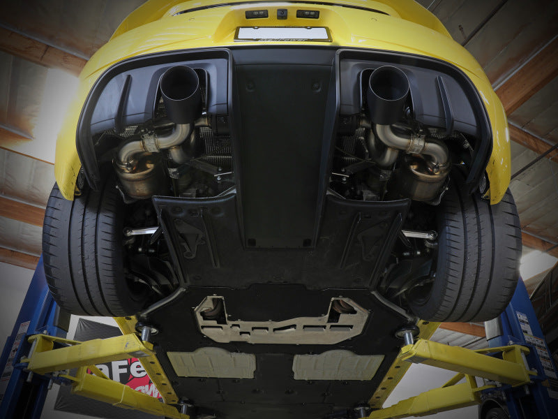aFe MACHForce XP 2.25in-2.5in 304SS Exhaust Cat-Back 20-22 Porsche Cayman GT4 (718) - Carbon Tips 49-36443-C 49-36443-C Photo - Mounted