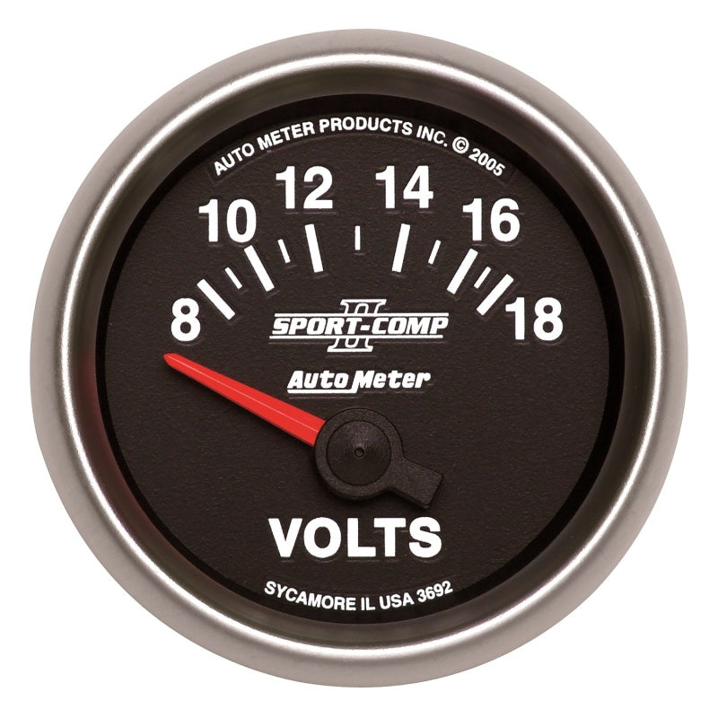 Autometer Gauge, Voltmeter, 2 1/16", 18v, Electric, Sport-comp II 3692 Photo - Primary