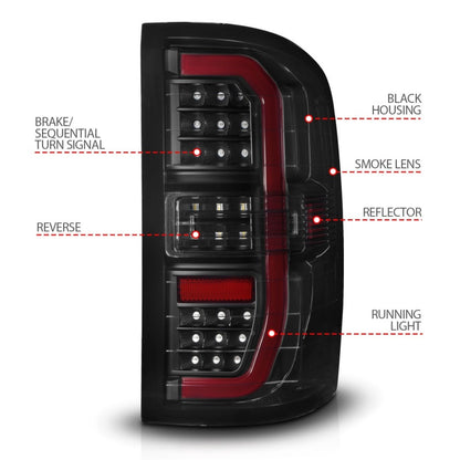 ANZO 14-18 GMC Sierra 1500 Full LED Taillights Black Housing Smoke Lens (w/C Light Bars) 311465 311465 Photo - Unmounted