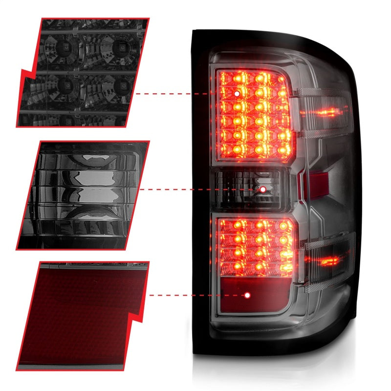 ANZO 15-19 Chevy Silverado 2500HD/3500HD (Halgn Only) LED Tail Lights w/Smoke Light Bar & Clear Lens 311426 311426 Photo - Unmounted