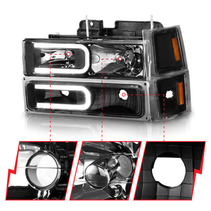 ANZO 88-98 Chevrolet C1500 Crystal Headlights w/ Light Bar Black Housing w/ Signal Side Markers 8Pcs 111528 111528 Photo - Unmounted